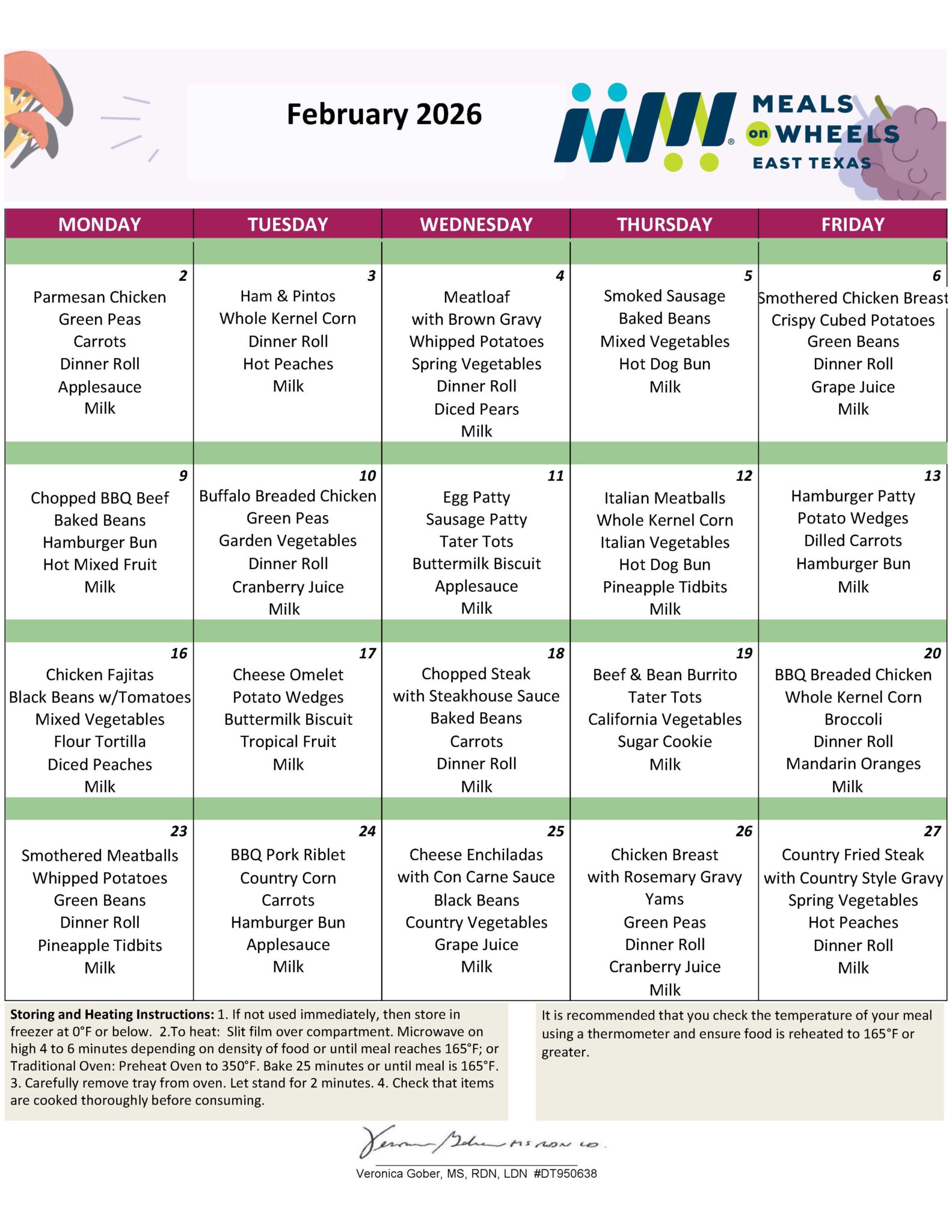 MENUS – MealsOnWheelsEastTexas