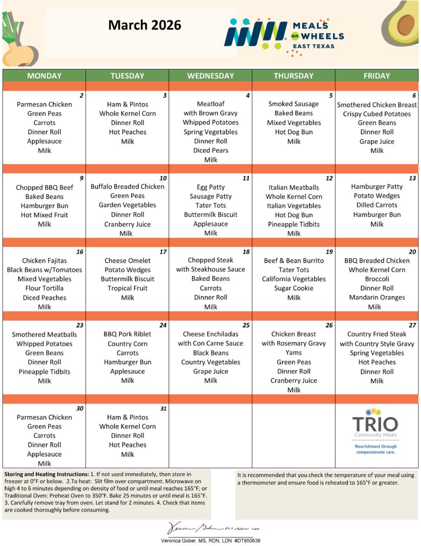 MENUS – MealsOnWheelsEastTexas
